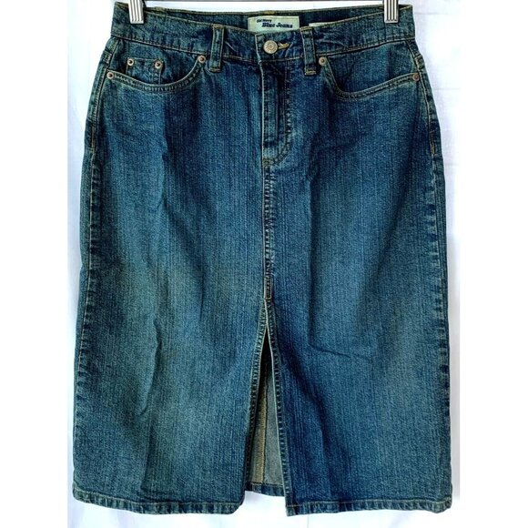 Old Navy Women Best Denim Skirt Size 1 Blue Jeans Stretch Front Slit Zip Y2K VTG - Picture 1 of 9